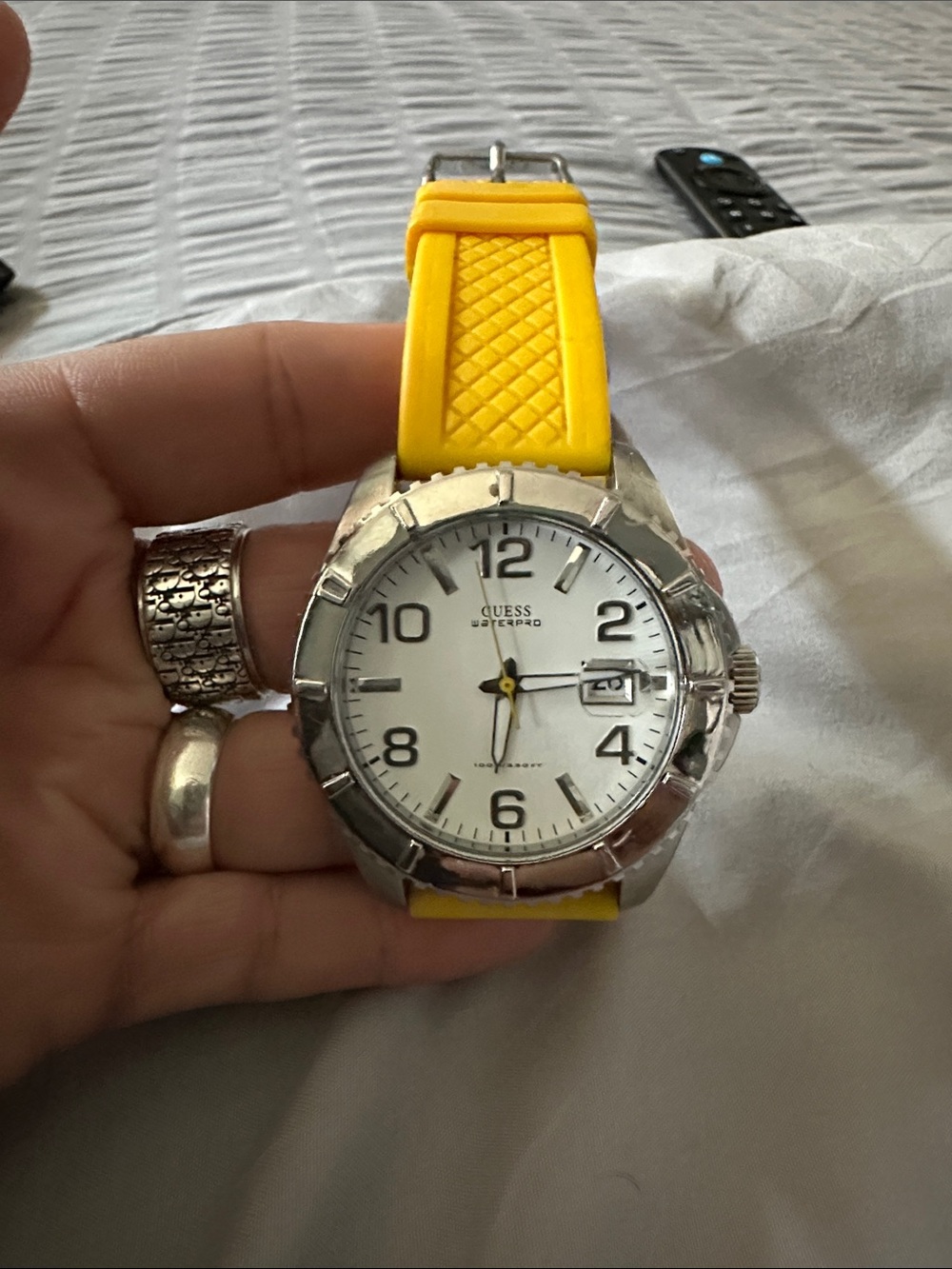GUESS Men’s Yellow Silicone Strap Watch with White Dial